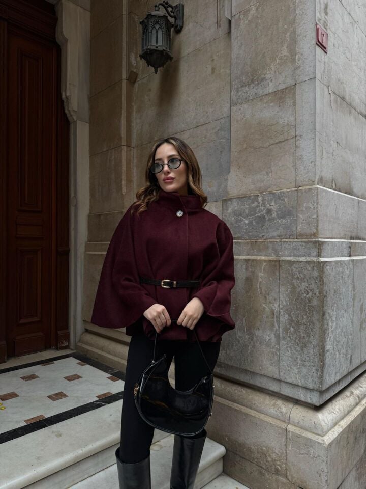 Kemerli Bordo Kaşe Panço