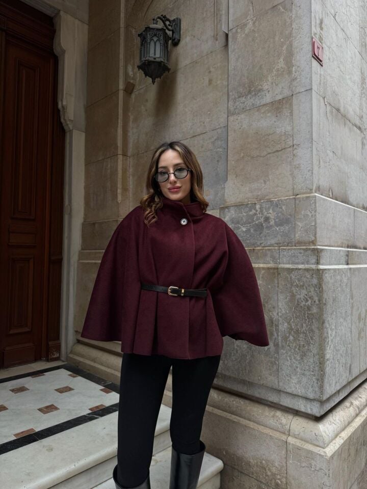 Kemerli Bordo Kaşe Panço