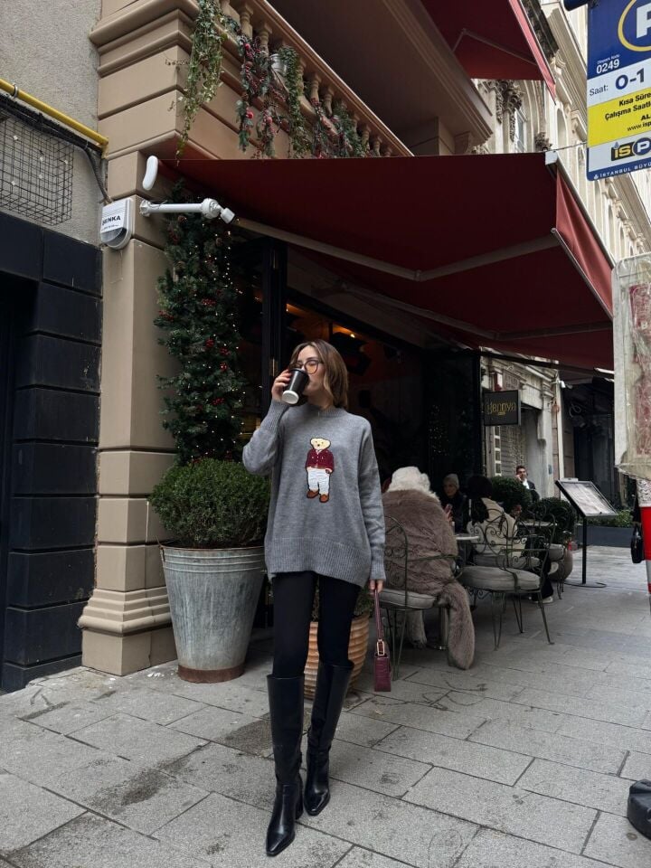 Gri Teddy Detay Kazak