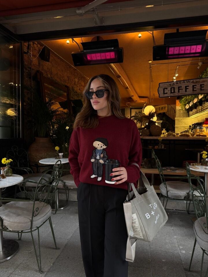 Bordo Teddy Detay Kazak