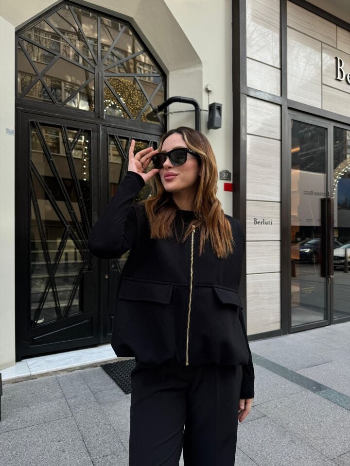 Siyah Kaşe Bomber Yelek