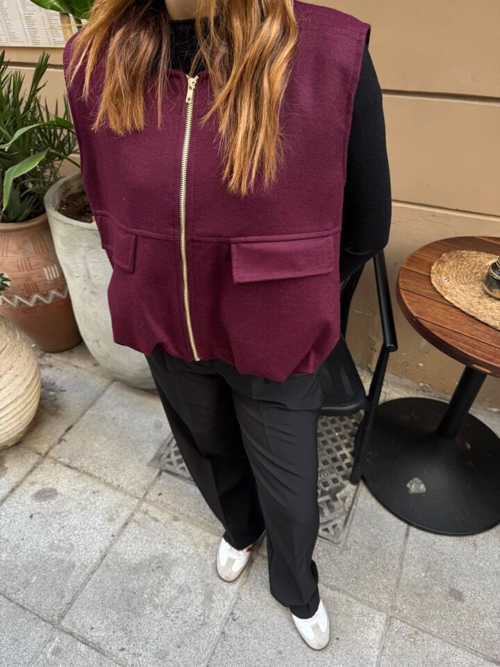 Bordo Kaşe Bomber Yelek