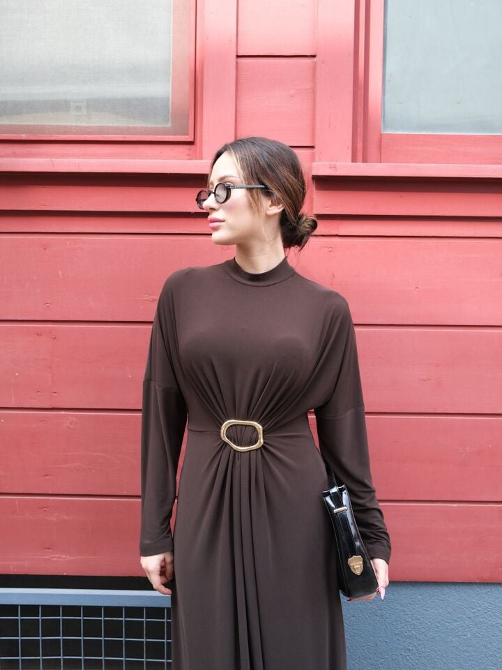 Toka Detay Kahverengi Sandy Elbise