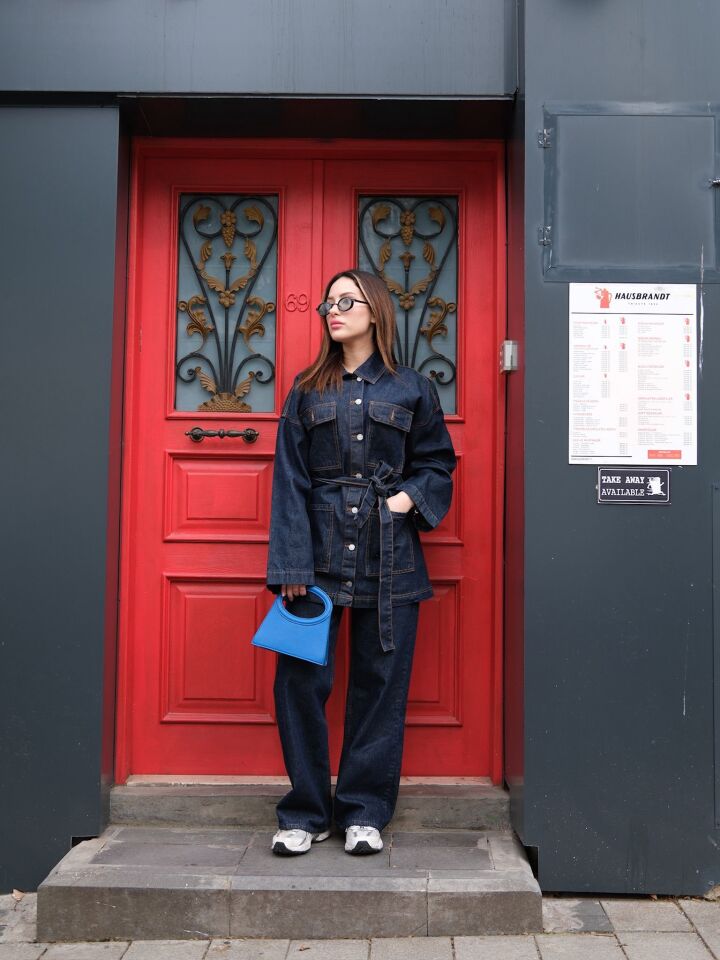 Kuşaklı Denim Takım