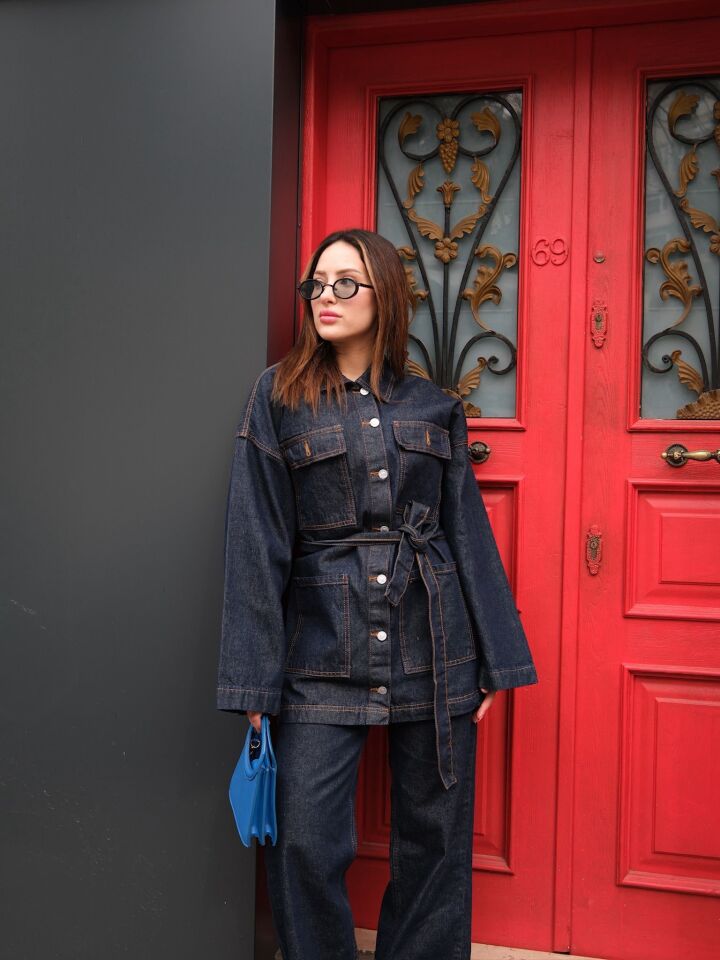 Kuşaklı Denim Takım