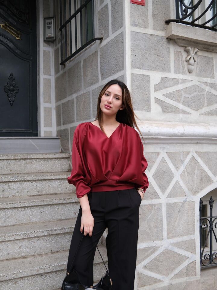 Bordo Saten Bluz