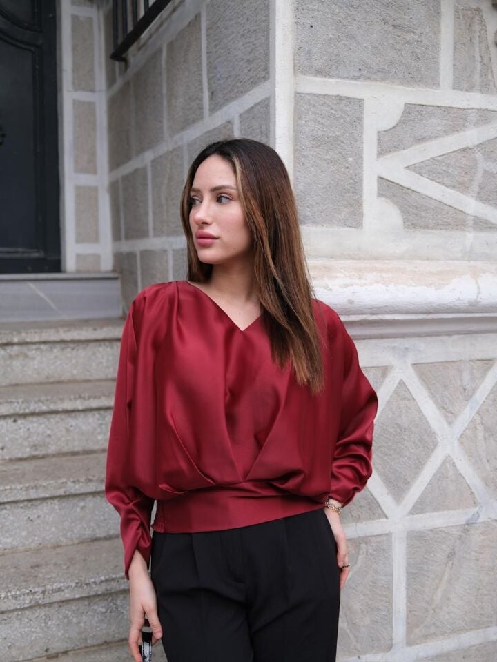 Bordo Saten Bluz