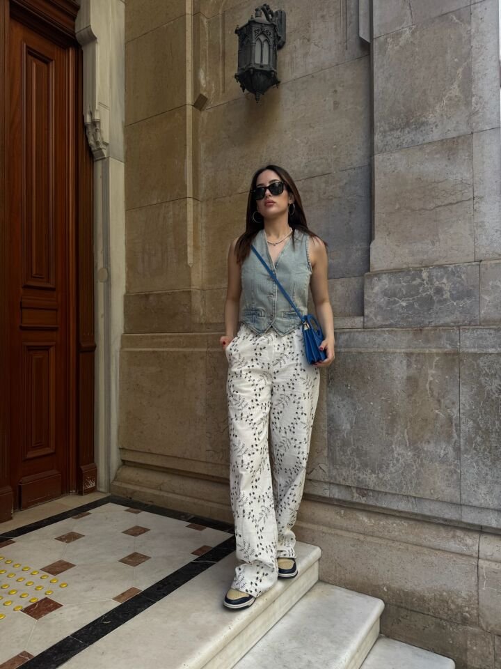 Nakışlı Keten Pantolon