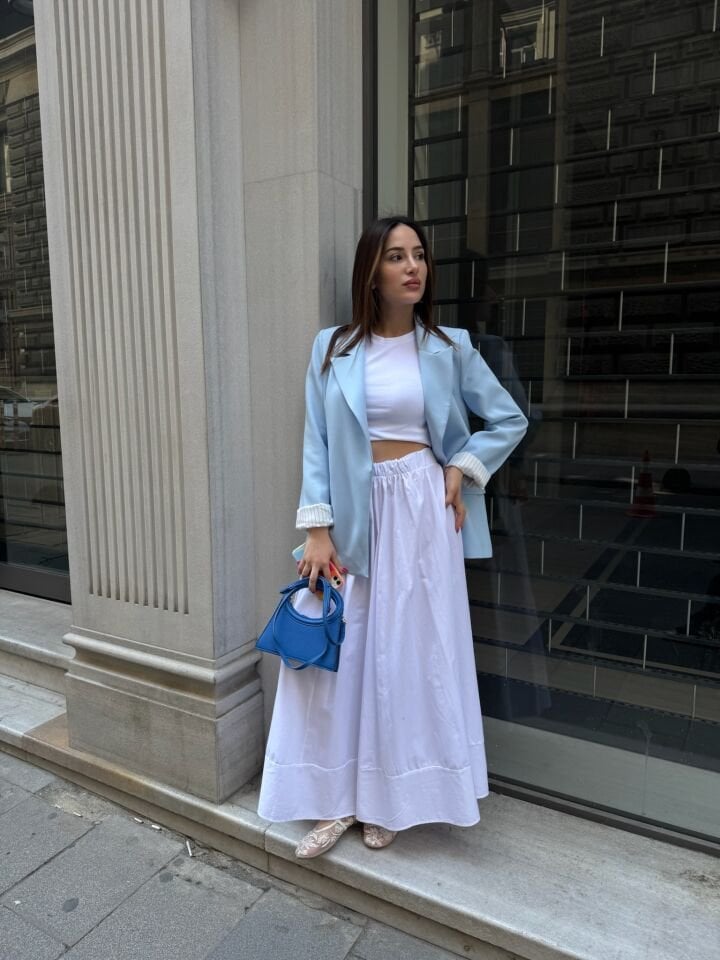 Çizgili Astar Bebek Mavi Blazer Ceket