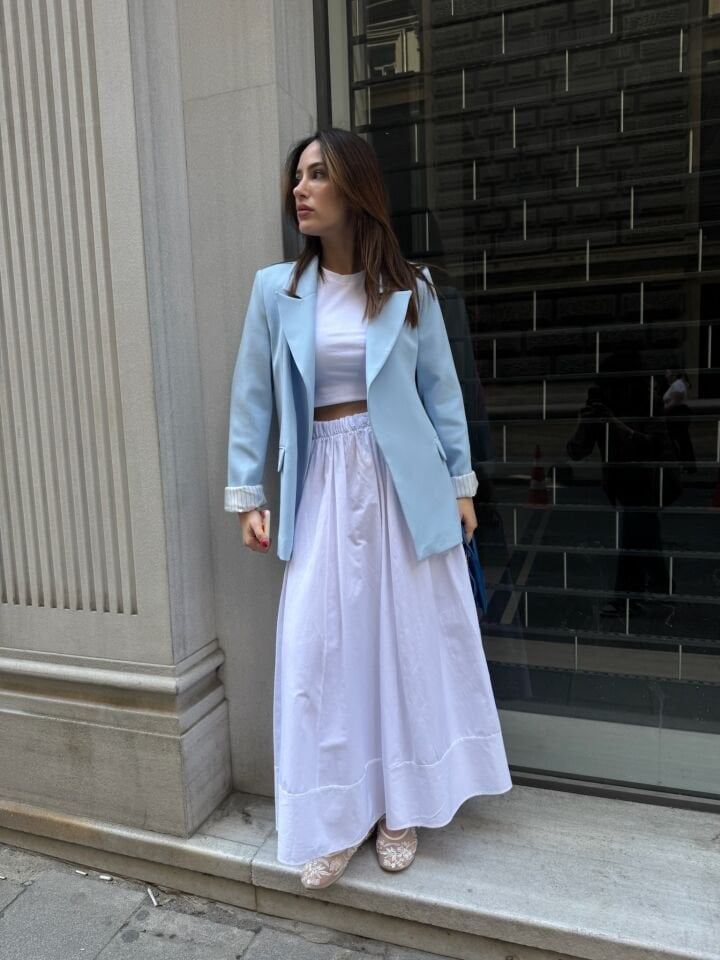 Çizgili Astar Bebek Mavi Blazer Ceket