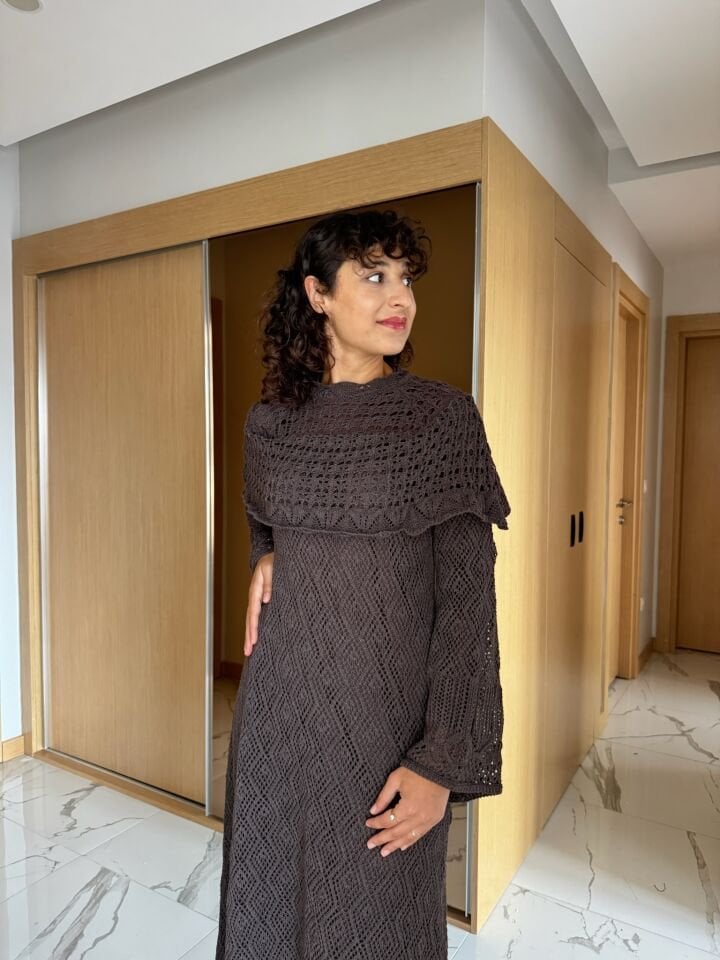 Ajurlu Triko Elbise Kahve