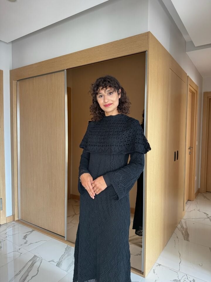 Ajurlu Triko Elbise Siyah