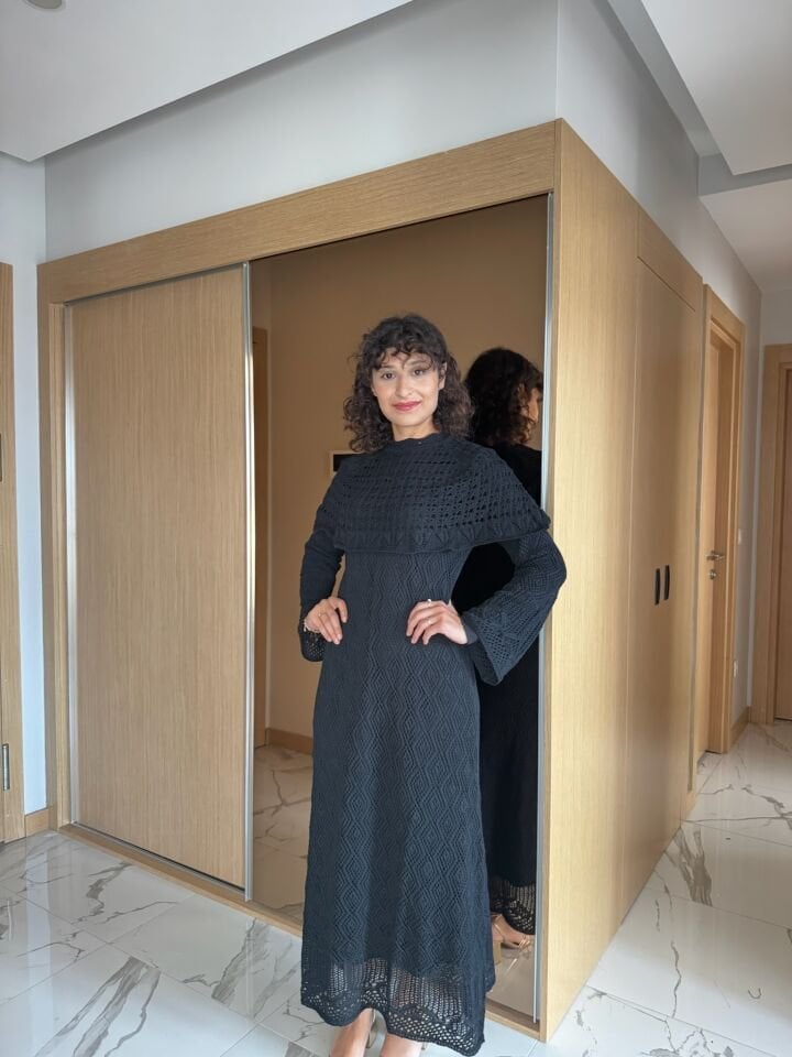 Ajurlu Triko Elbise Siyah