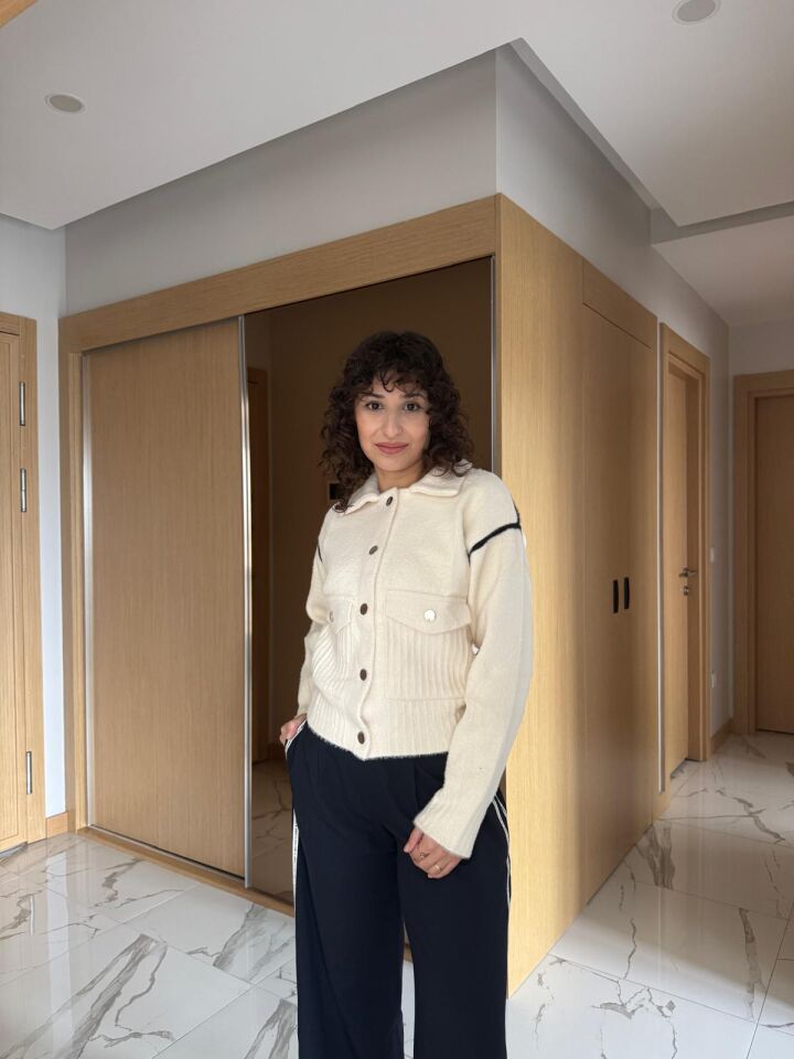 Krem Torba Cepli Hırka