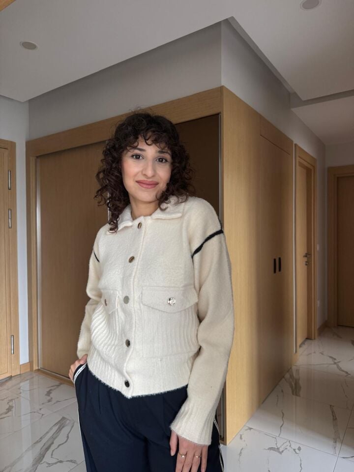 Krem Torba Cepli Hırka