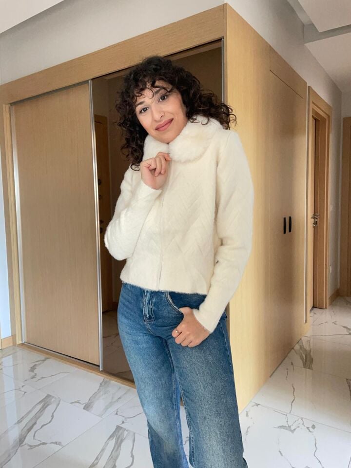 Kürk Yaka Angora Hırka
